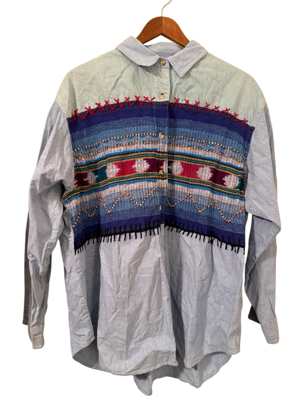 Victoria Jones Woman 22W Boho Southwestern Woven Button Up Shirt